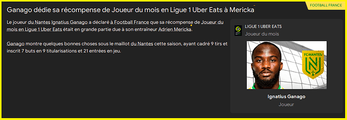 Ganago joueur du mois