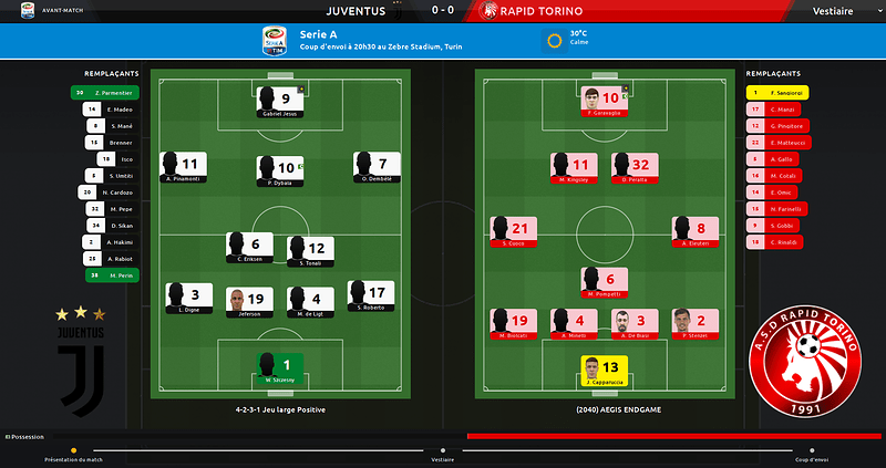 Juventus - Rapid Torino_ Équipes de départ