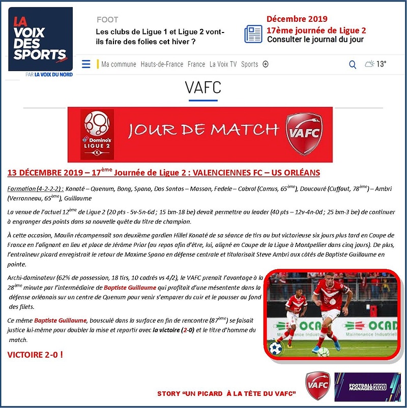 VAFC - 09 - Decembre 2019 - Ligue 2 - Journee 17
