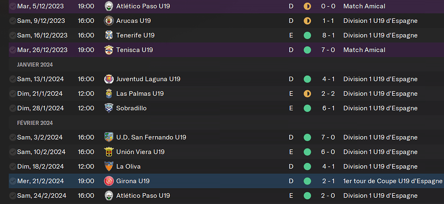 calendrier U19