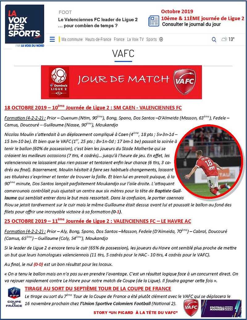 VAFC - 07 - Octobre 2019 - Ligue 2 - Journees 10 & 11