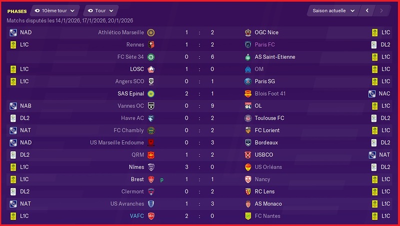 Saison 2025-2026 - CDF - 10ème Tour - Resultats Complets