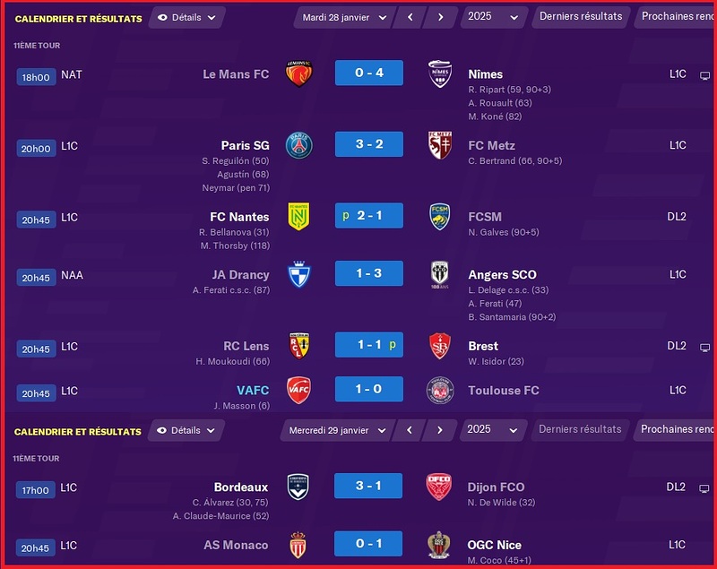 Saison 2024-2025 - Coupe de France - 11ème Tour - Résultats Complets