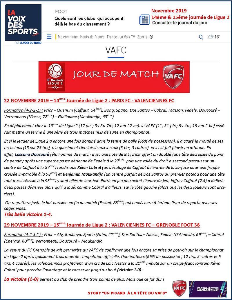 VAFC - 08 - Novembre 2019 - Ligue 2 - Journees 14 & 15