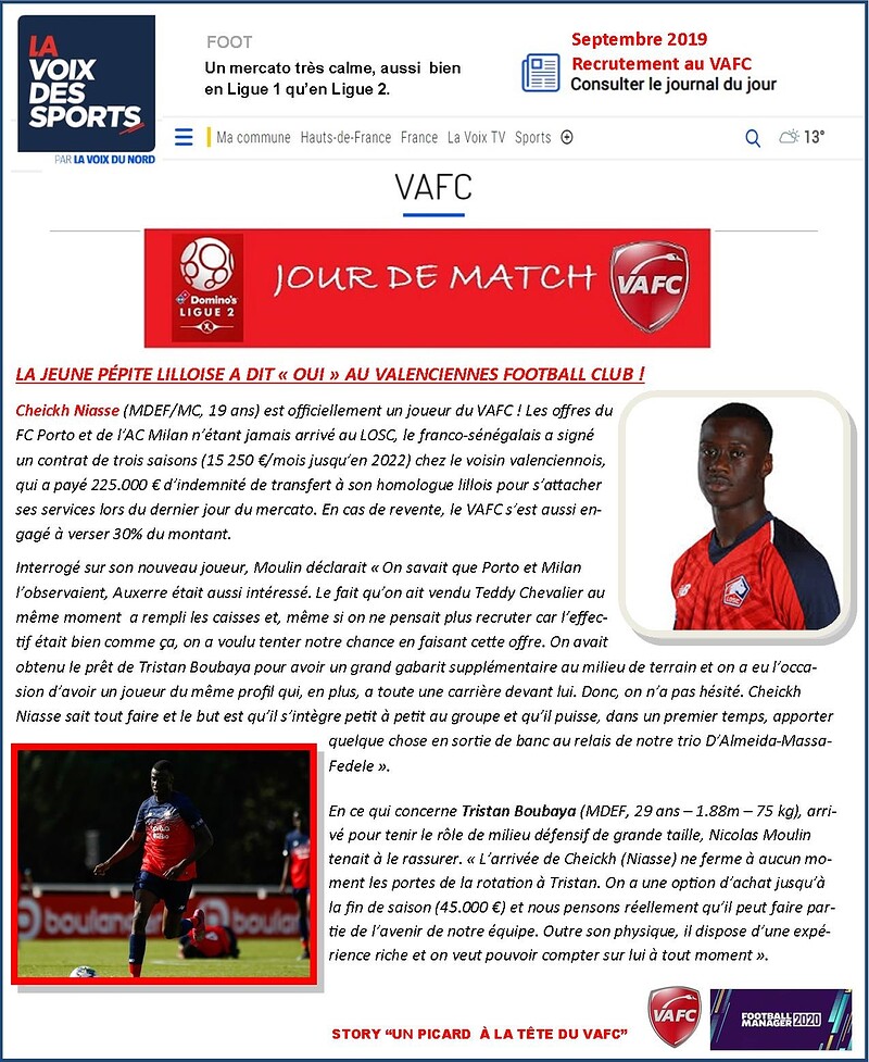 VAFC - 05 - Septembre 2019 - Ligue 2 - Recrutement Niasse