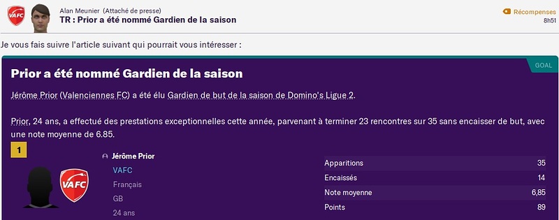 Fin de saison - Gardien de la saison 2019-20