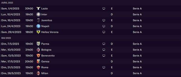 Calendrier Serie A