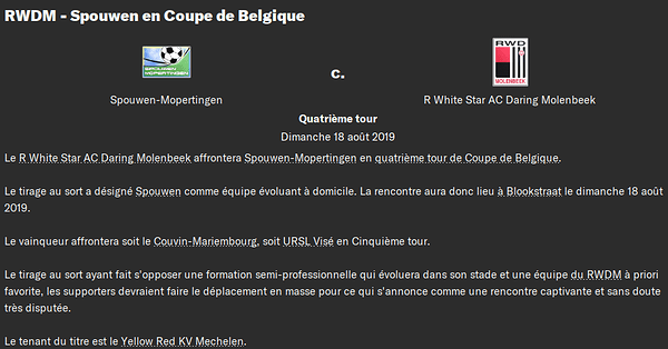 Tirage 4ème tour Coupe de Belgique