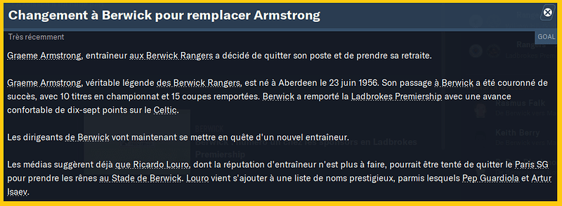 départ Armstrong fin s20