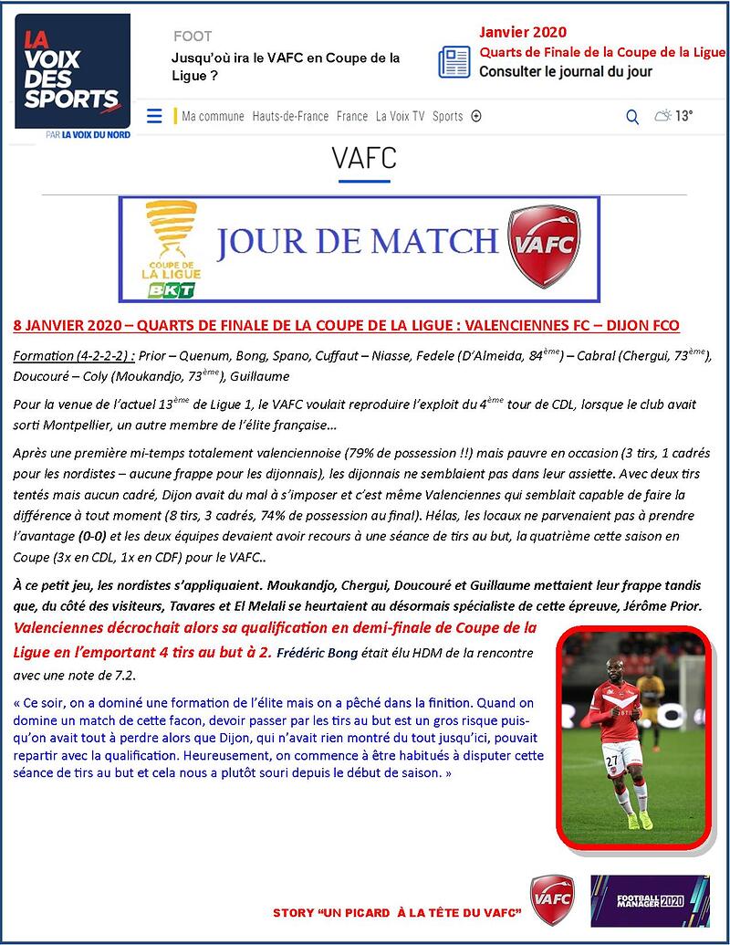 VAFC - 10 - Janvier 2020 - Coupe de Ligue - Quarts