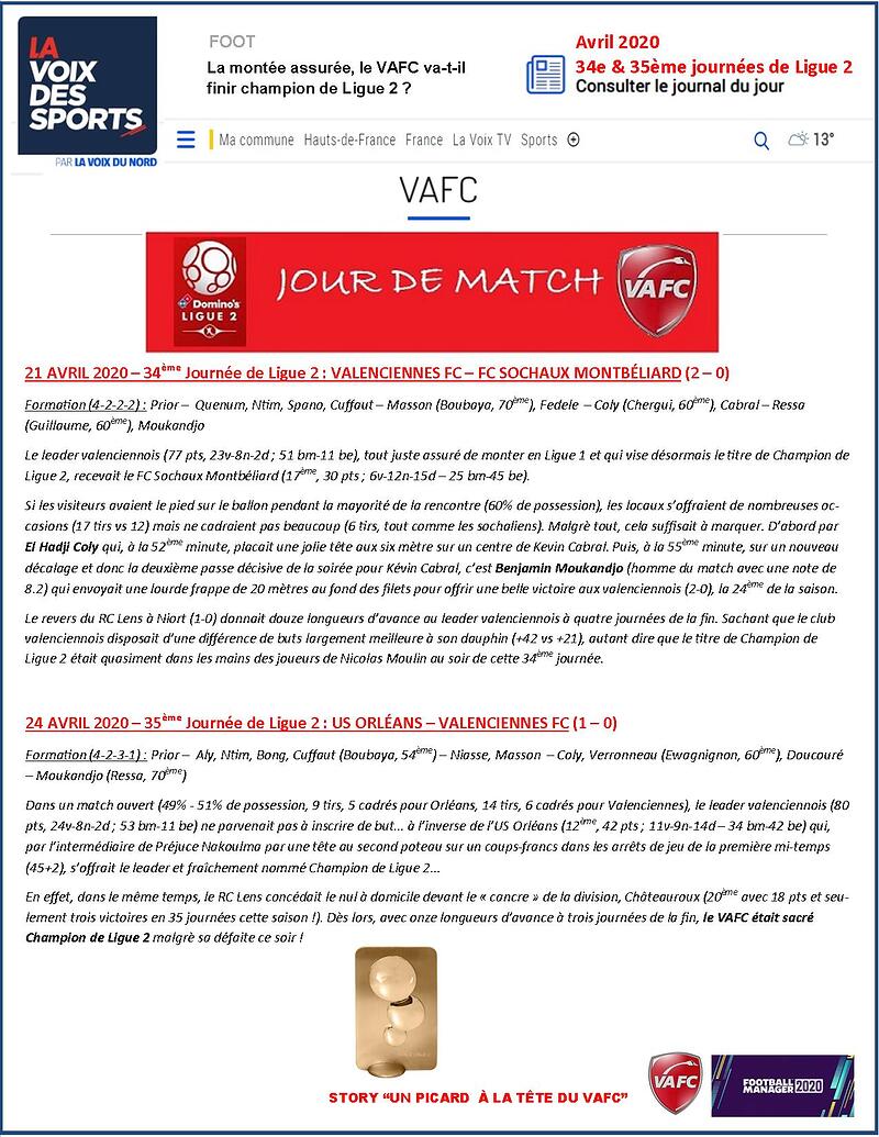 VAFC - 14 - Avril 2020 - J34 & J35