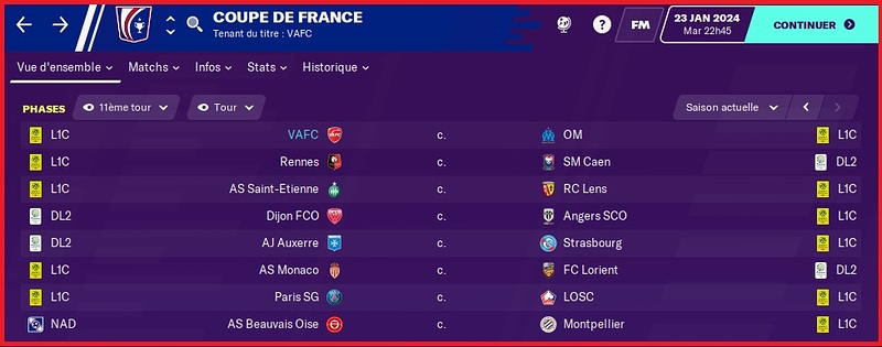 Saison 2023-2024 - Coupe de France - 11ème Tour - Tirage
