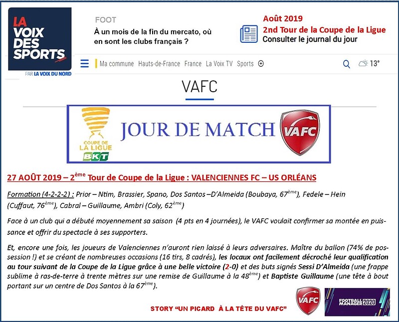 VAFC - 05 - Aout 2019 - Coupe de la Ligue - 2nd Tour