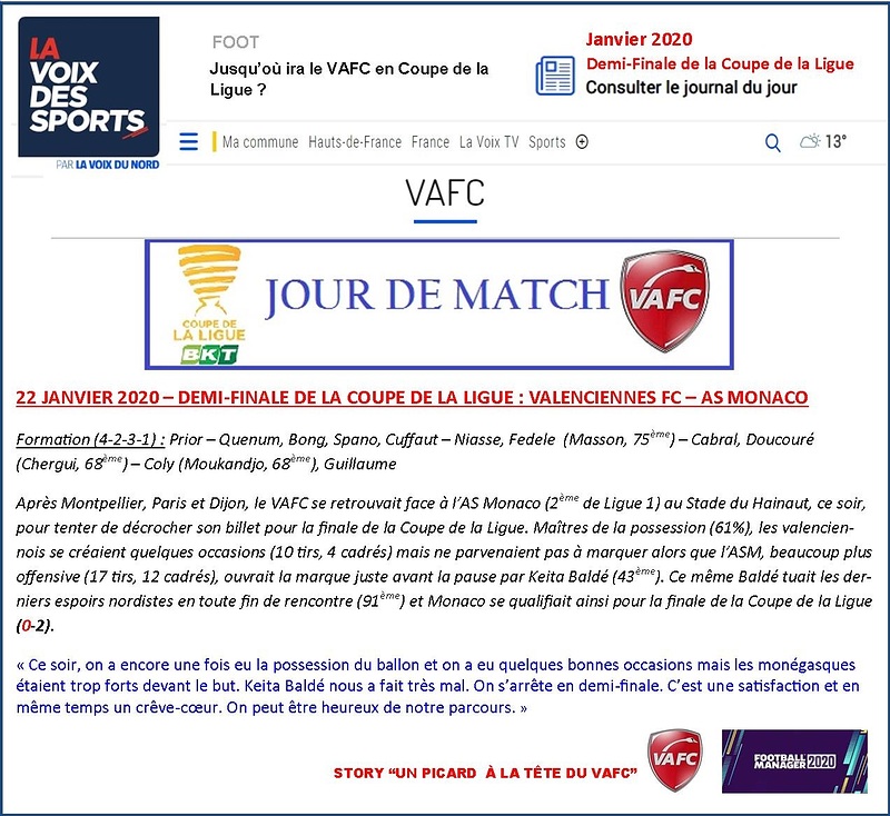 VAFC - 11 - Janvier 2020 - Coupe de Ligue - Demi-Finale