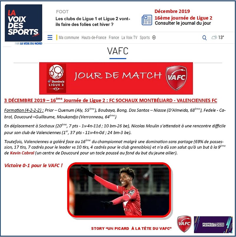 VAFC - 09 - Decembre 2019 - Ligue 2 - Journee 16