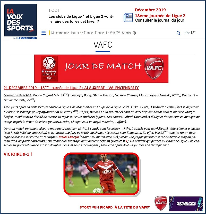 VAFC - 09 - Decembre 2019 - Ligue 2 - Journee 18