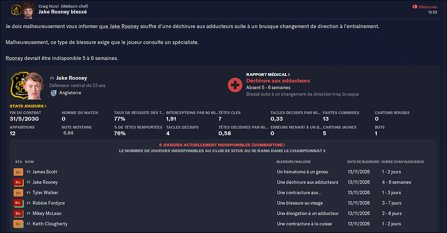 345 - Rooney blessé