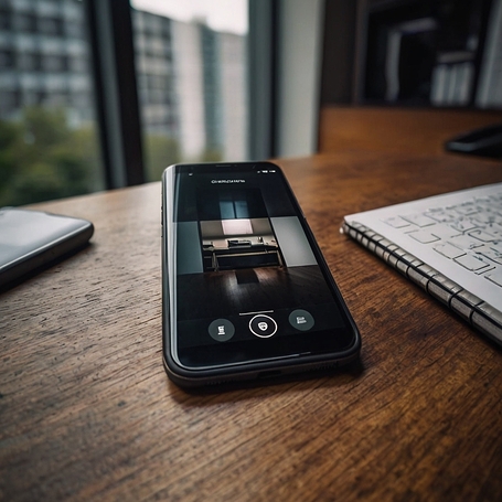 Leonardo_Kino_XL_generate_a_smartphone_placed_on_an_office_des_1