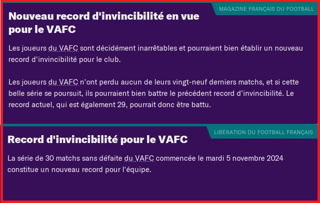 Record d'Invincibilité - 30 matches