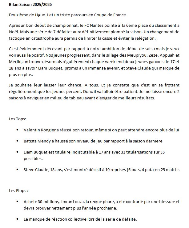 Bilan saison