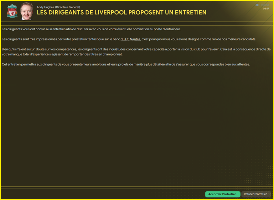 Proposition d'entretien Liverpool