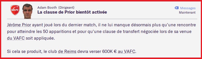 Clause - Jerome Prior - 1 match restant