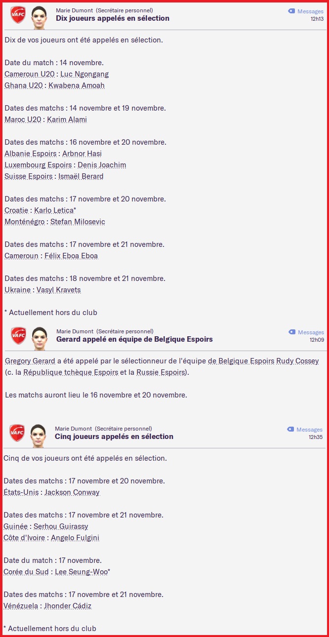 Sélections Internationales - Novembre 2023