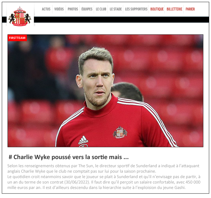 31 - SUNDERLAND - SITE OFFICIEL - CHARLIE WYKE POUSSE VERS LA SORTIE MAIS ...