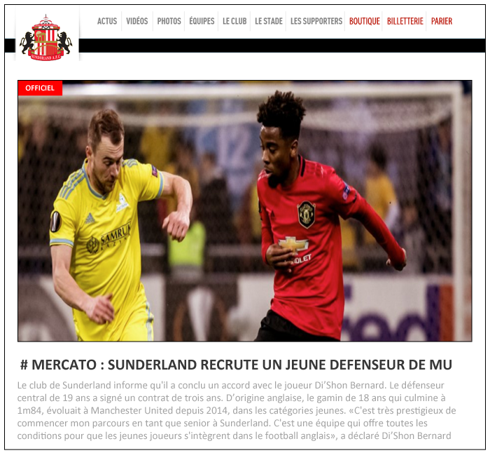 22 - SUNDERLAND - SITE OFFICIEL - SUNDERLAND RECRUTE UN JEUNE DE MU