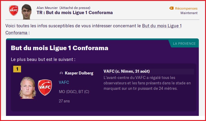Ligue 1 - But du Mois d'Aout - Dolberg