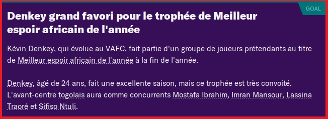 Novembre 2015 - Denkey favori Meilleur Espoir Africain