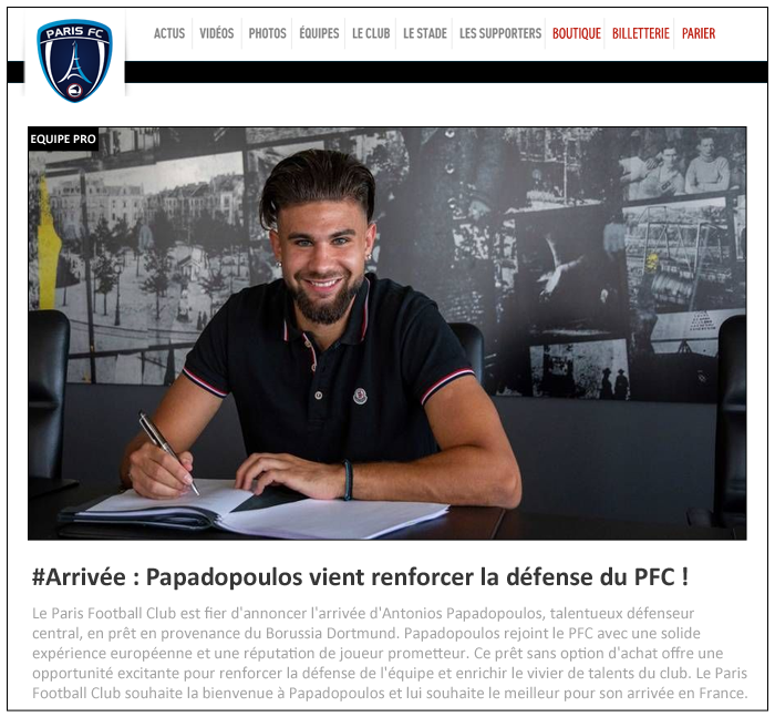 18 - ANNONCE - ARRIVEE PAPADOPOULOS