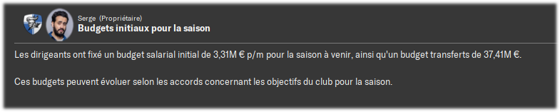 budget initiaux