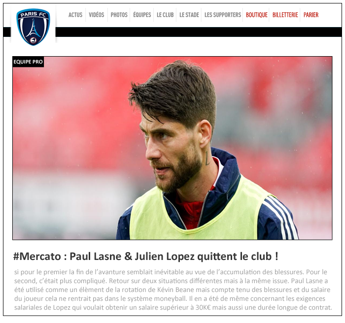 29 - ANNONCE - LASNE ET LOPEZ QUITTENT LE CLUB