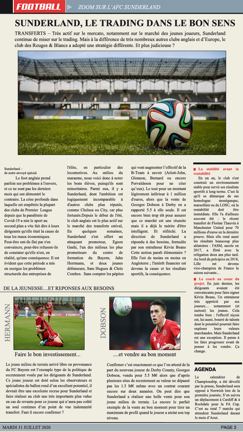 26 - L'EQUIPE - PRESSE - SUNDERLAND LE TRADING DANS LE BON SENS