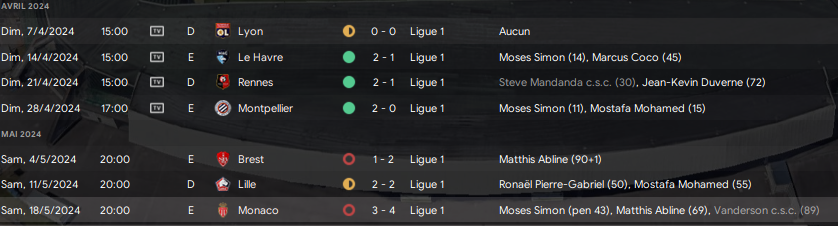 Calendrier final