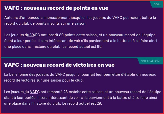 VAFC 2 Records en vue