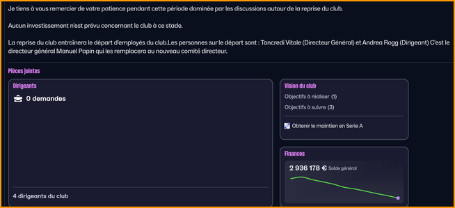 message des nouveaux dirigeants