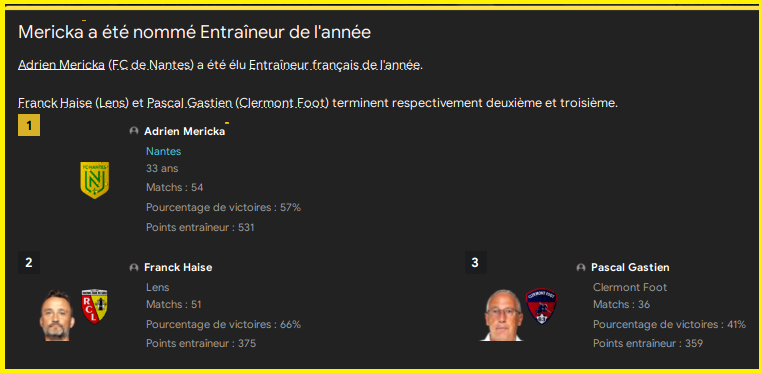Entraineur de l'année