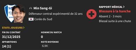 01.1 min sang-gi blessé spécialiste