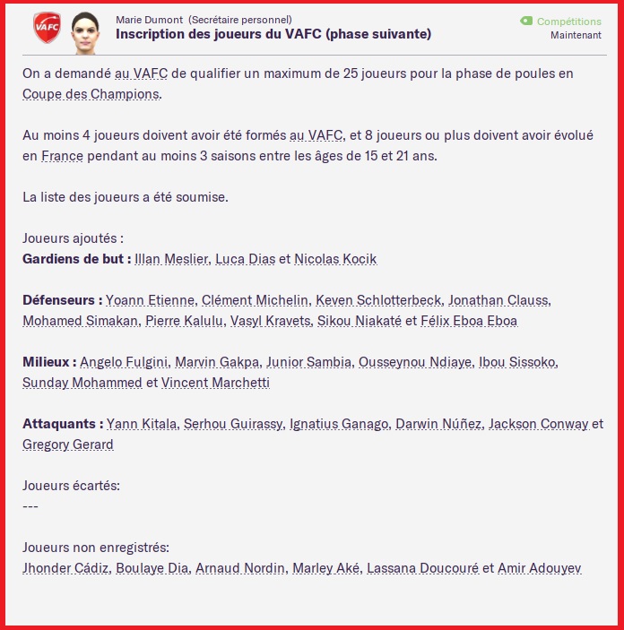 Saison 2023-2024 - Ligue des Champions - Joueurs Enregistrés