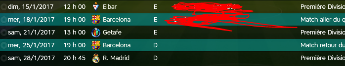 Matchs à venir