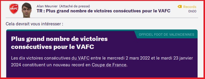 Record 10 victoires consécutives CDF OK